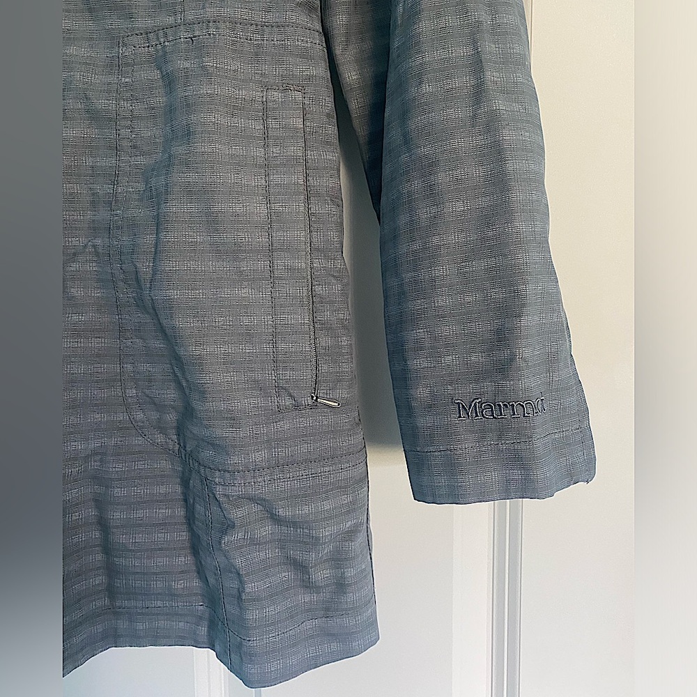 Marmot Womens Membrain Waterproof Hooded Full Zip Long Plaid Jacket, Gray XS - Picture 3 of 10